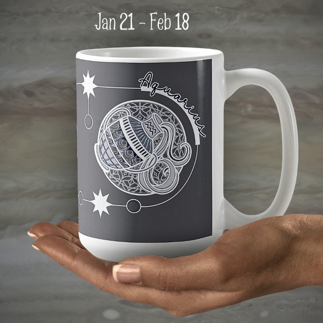Aquarius Zodiac Sign Astrology Mandala Blue White Coffee Mug (Creator Uploaded)
