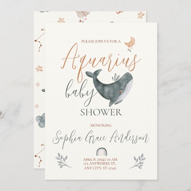 Aquarius Zodiac sign baby shower Invitation (Front/Back)