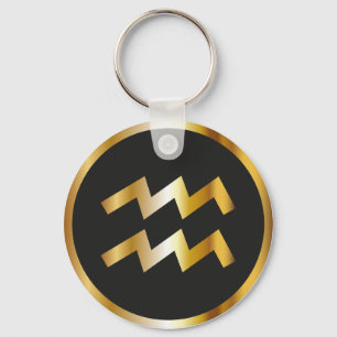 Aquarius Zodiac Sign, Black & Gold Keychain