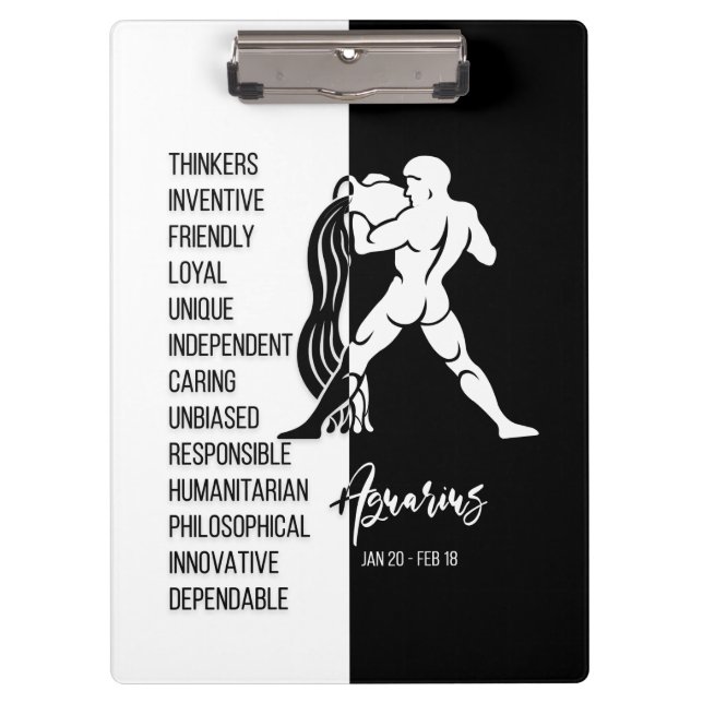 Aquarius Zodiac Sign Black & White Clipboard (Front)