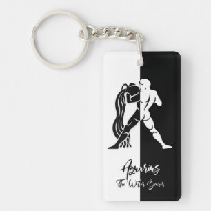 Aquarius Zodiac Sign, Black & White Keychain