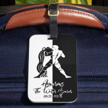 Aquarius Zodiac Sign Black & White Luggage Tag