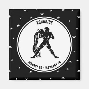 Aquarius Zodiac Sign, Black & White Magnet