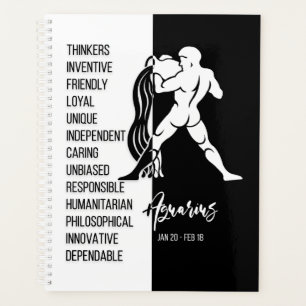 Aquarius Zodiac Sign, Black & White Planner