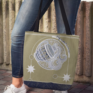 Aquarius Zodiac Sign Blue White Beige Mandala Tote Bag