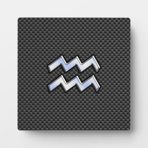 Aquarius Zodiac Sign Carbon Fibre Style Plaque
