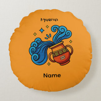 Aquarius Zodiac Sign Cartoon Illustration Round Cushion