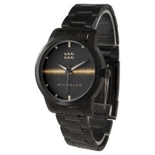 Aquarius Zodiac Sign Cool Gold Light Line Name Watch