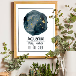 Aquarius Zodiac Sign: Custom Name & Birthday Poster