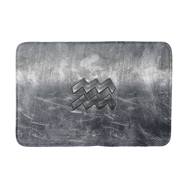 Aquarius Zodiac Sign Distressed Silver Steel Bath Mat (Front)