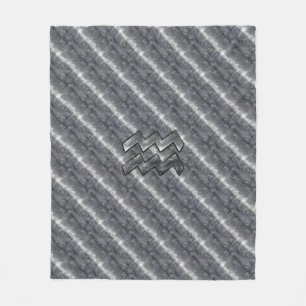 Aquarius Zodiac Sign Distressed Silver Steel Fleece Blanket