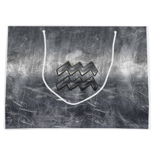 Aquarius Zodiac Sign Distressed Silver Steel Large Gift Bag