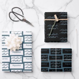 Aquarius Zodiac Sign Fun Quote Modern Blue Text Wrapping Paper Sheet