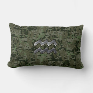 Aquarius Zodiac Sign Green Digital Camouflage Lumbar Cushion