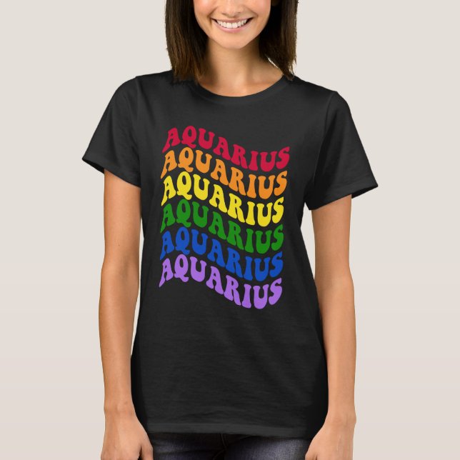 Aquarius Zodiac Sign LGBT Gay Pride LGBTQ Rainbow  T-Shirt (Front)