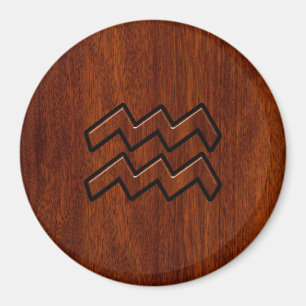 Aquarius Zodiac Sign Mahogany Style Magnet