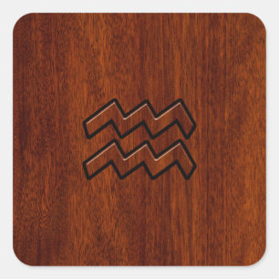 Aquarius Zodiac Sign Mahogany Style Square Sticker