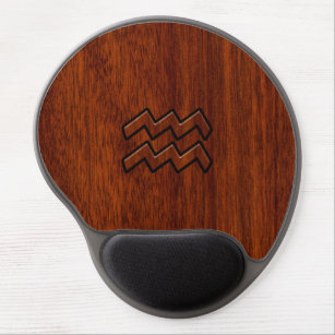 Aquarius Zodiac Sign Mahogany Wood Style Gel Mouse Pad