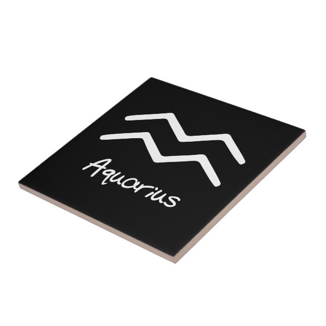 Aquarius Zodiac Sign on Black Background Ceramic Tile (Side)
