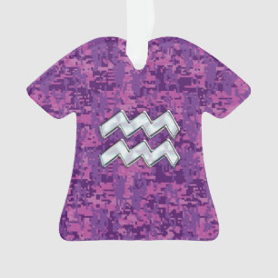 Aquarius Zodiac Sign on fuchsia digital camouflage Ornament