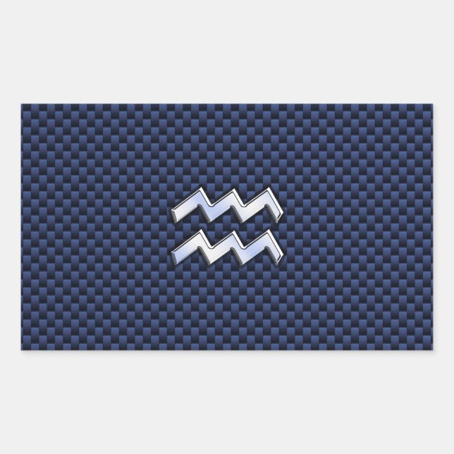 Aquarius Zodiac Sign on navy blue carbon fiber Rectangular Sticker (Front)
