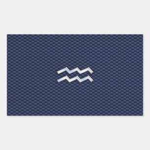 Aquarius Zodiac Sign on navy blue carbon fiber Rectangular Sticker