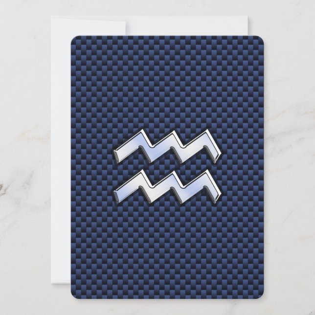Aquarius Zodiac Sign on navy blue carbon fibre (Front)