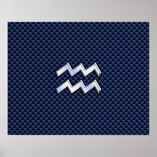 Aquarius Zodiac Sign on navy blue carbon fibre