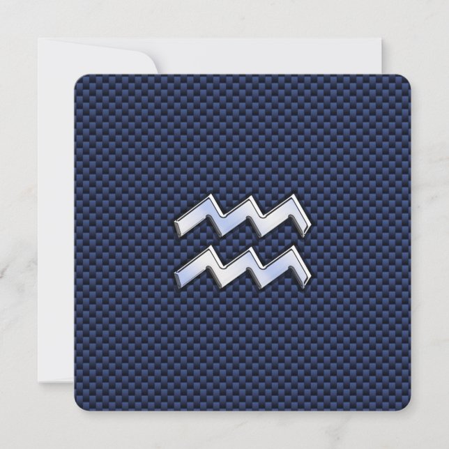 Aquarius Zodiac Sign on navy blue carbon fibre (Front)