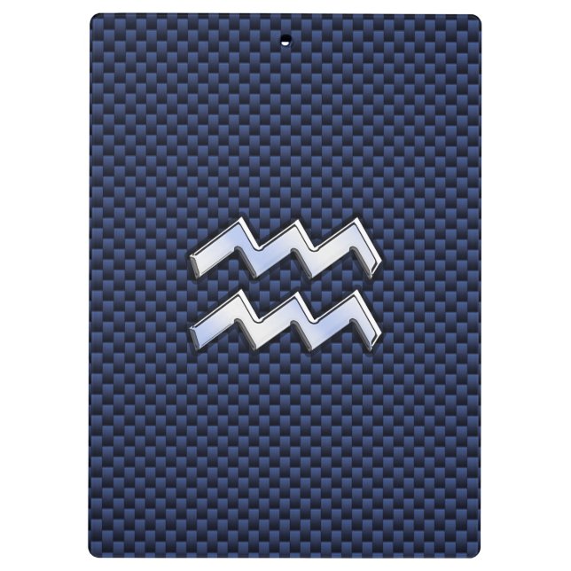 Aquarius Zodiac Sign on navy blue carbon fibre Clipboard (Back)