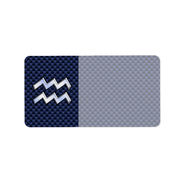 Aquarius Zodiac Sign on navy blue carbon fibre Label (Front)