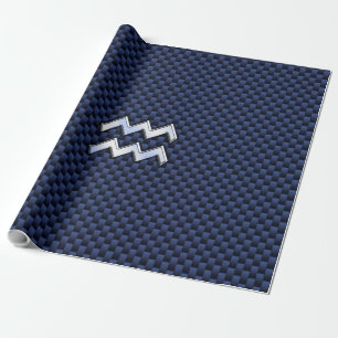 Aquarius Zodiac Sign on navy blue carbon fibre Wrapping Paper