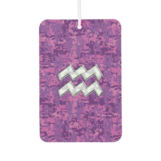Aquarius Zodiac Sign on Pink Digital Camouflage Car Air Freshener (Front)