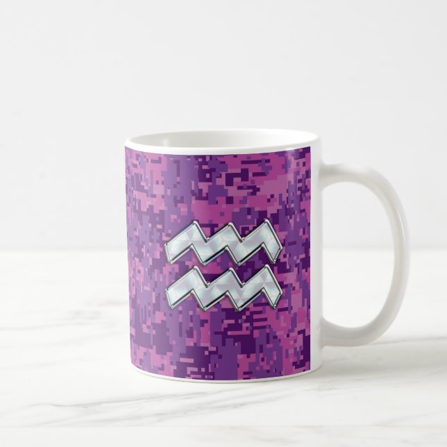 Aquarius Zodiac Sign on Pink Digital Camouflage Coffee Mug (Right)