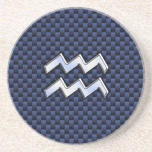 Aquarius Zodiac Sign on Royal Blue Carbon Fibre Coaster