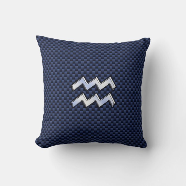 Aquarius Zodiac Sign on Royal Blue Carbon Fibre Cushion (Front)
