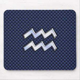 Aquarius Zodiac Sign on Royal Blue Carbon Fibre Mouse Pad