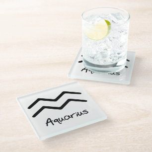 Aquarius Zodiac Sign on White Background Glass Coaster
