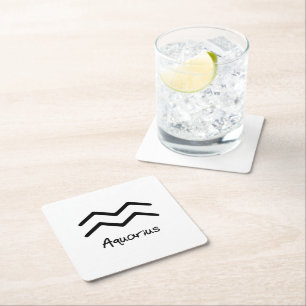 Aquarius Zodiac Sign on White Background Square Paper Coaster