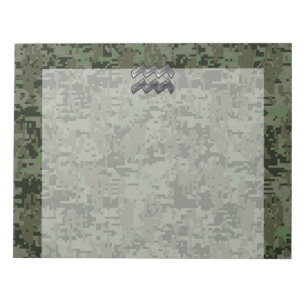 Aquarius Zodiac Sign on Woodland Digital Camo Notepad