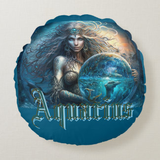 Aquarius Zodiac Sign Round Cushion