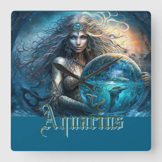 Aquarius Zodiac Sign Square Wall Clock