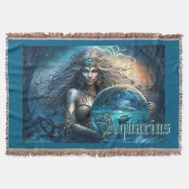 Aquarius Zodiac Sign Throw Blanket (Front)