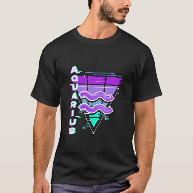 Aquarius Zodiac Sign Vaporwave Aesthetics 80s 90s  T-Shirt (Front)