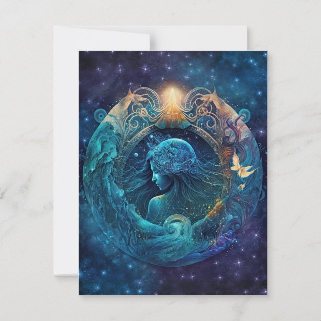 Aquarius Zodiac Sign Watercolor Design Card (Front)