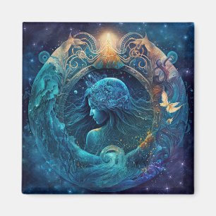Aquarius Zodiac Sign Watercolor Design Magnet
