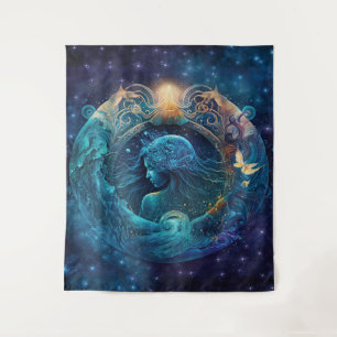 Aquarius Zodiac Sign Watercolor Design Tapestry