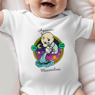 Aquarius Zodiac Sign Whimsical Astrology Cartoon Baby Bodysuit