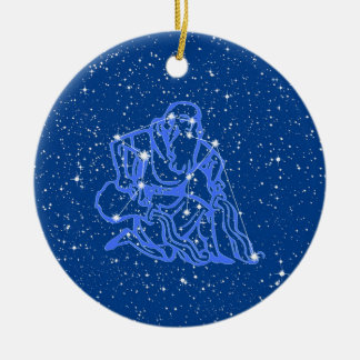 Aquarius Zodiac Sign with Stars on Deep Blue Cera Ceramic Ornament