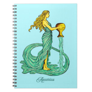 Aquarius Zodiac Sign, Woman with Flowing Water Notebook